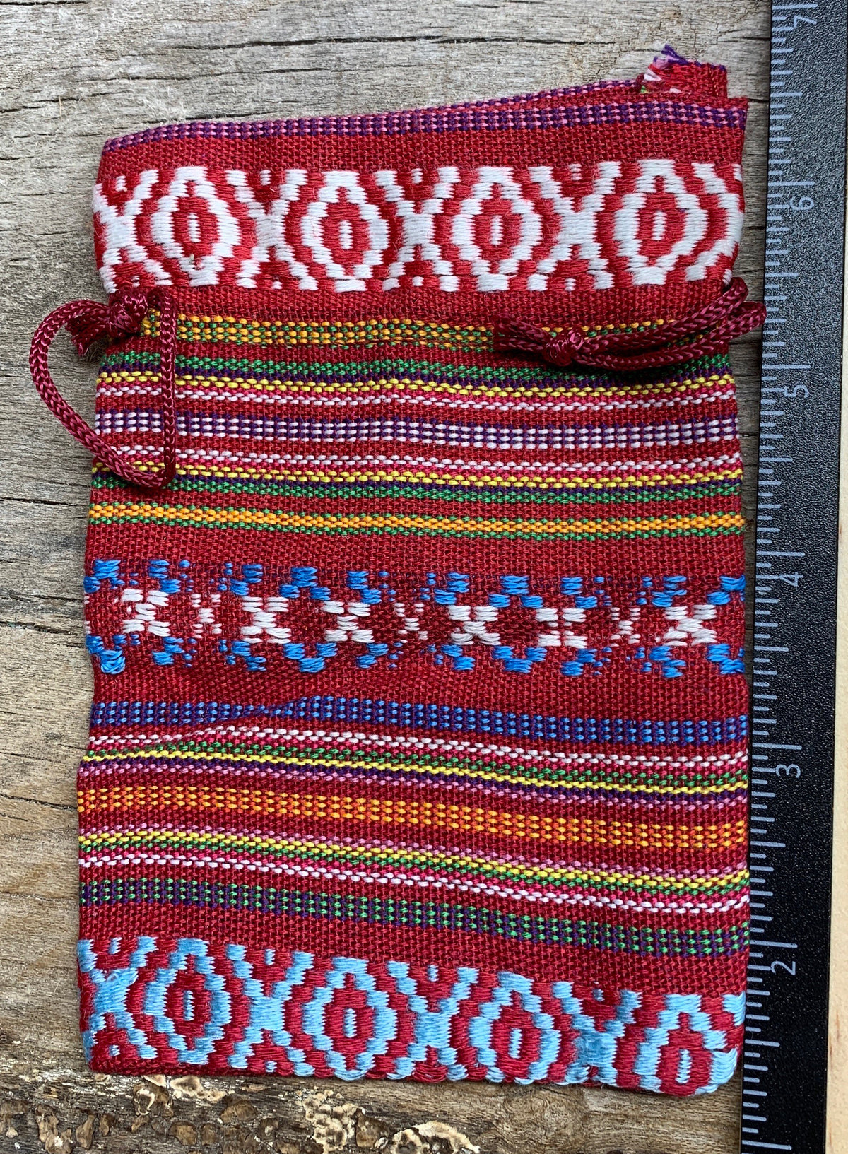 Red String BoHo Burlap Drawstring Bag, Beautiful, Crystal Collecting (Approx. 5.5" x 3.9") BAG-0034