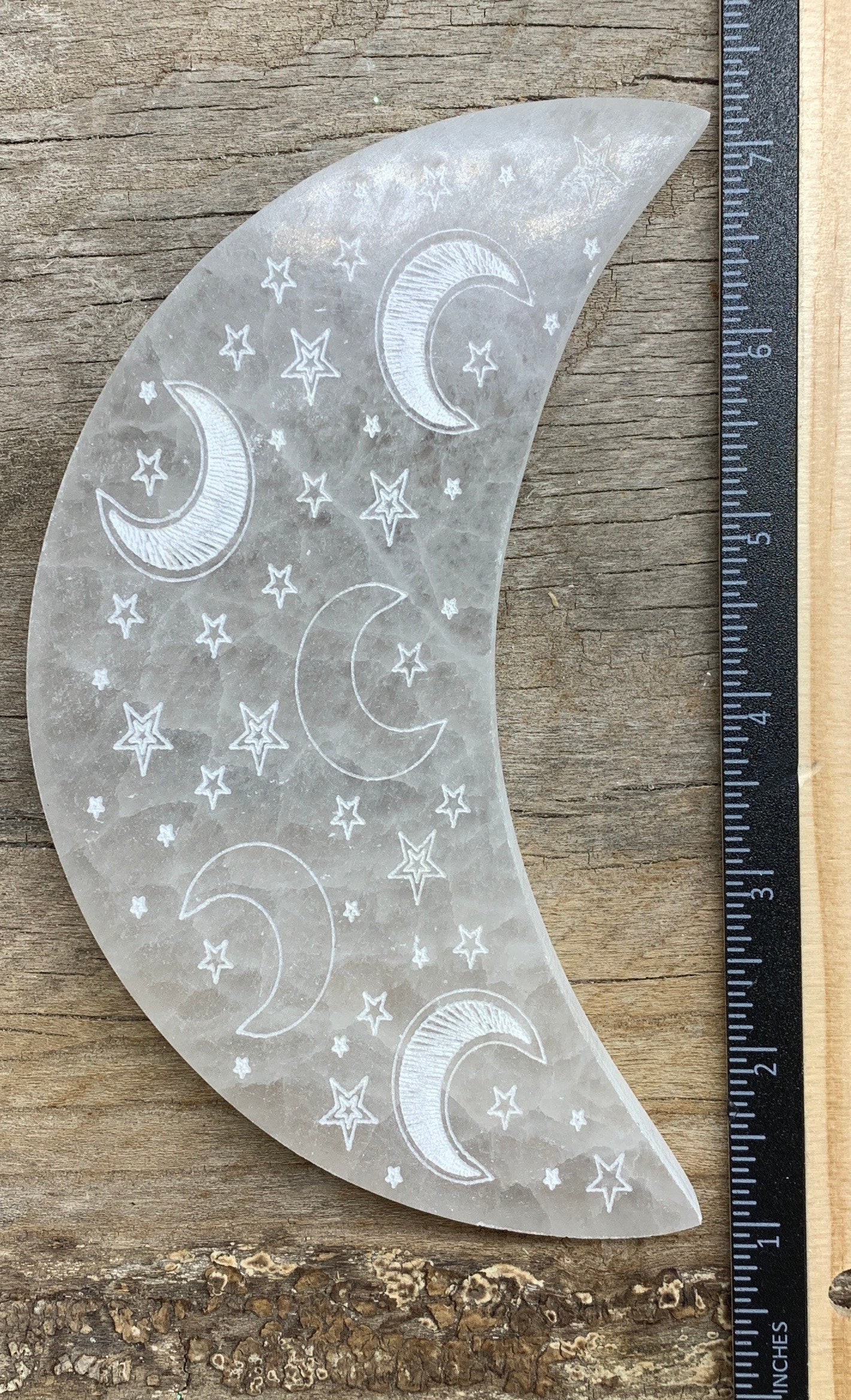 Selenite Moon Etched 6” S-0066