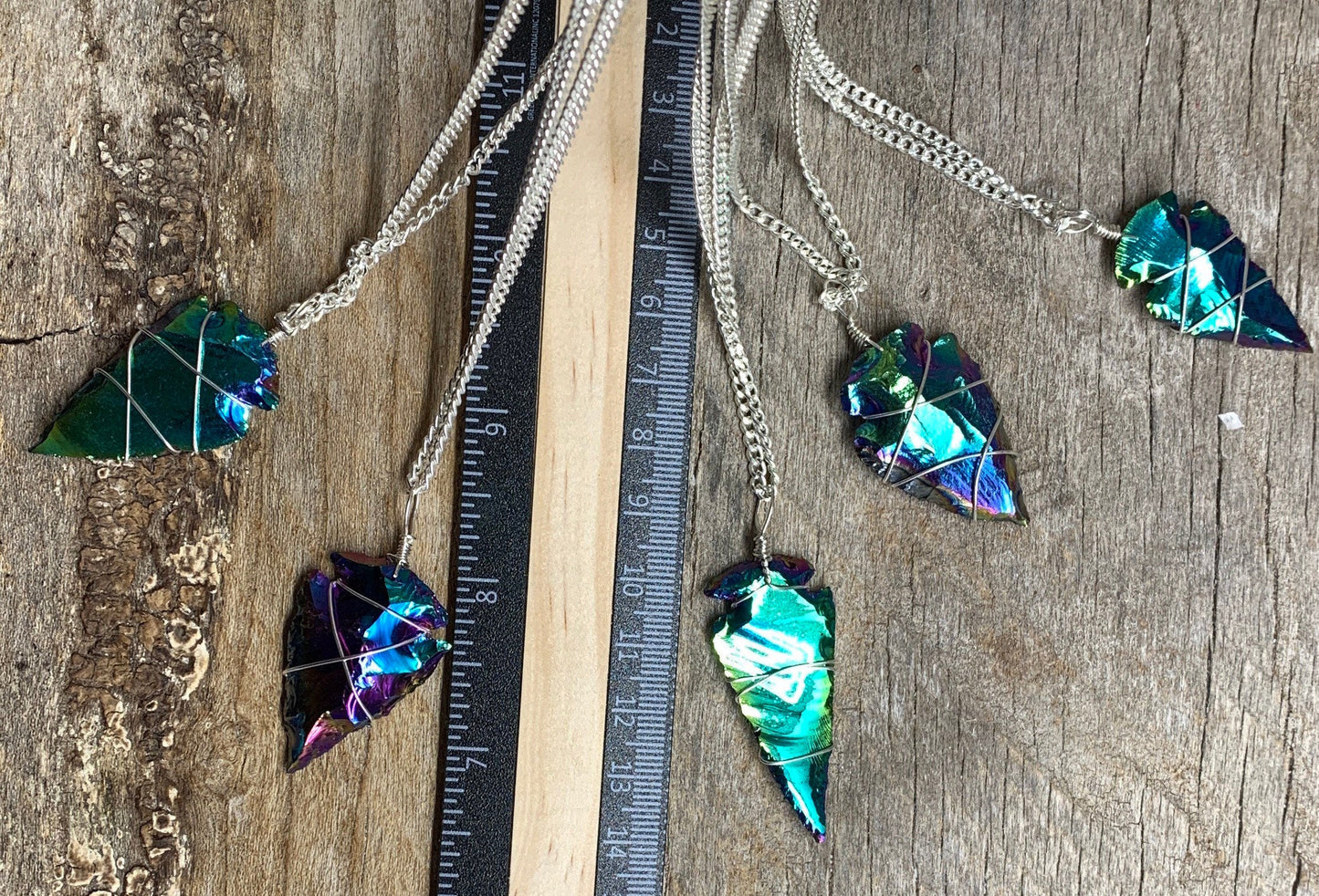Rainbow Aura Obsidian Arrowhead Wire Wrapped Necklace NCK-1927
