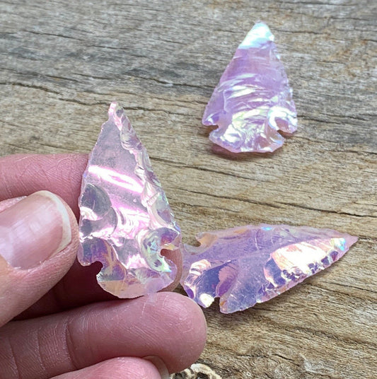 Pink Angel Aura Opalite Knapped Arrowhead 1366 (Approx. 1 1/2”- 1 3/4”)
