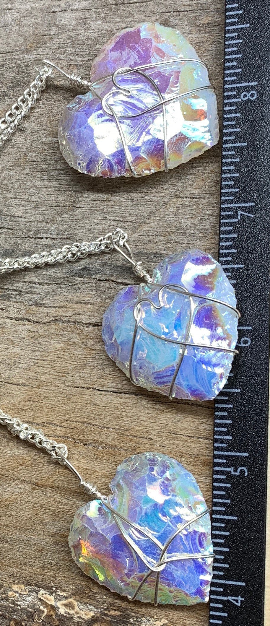 Angel Aura Opalite Heart Handmade Wire Wrapped Necklace 1097