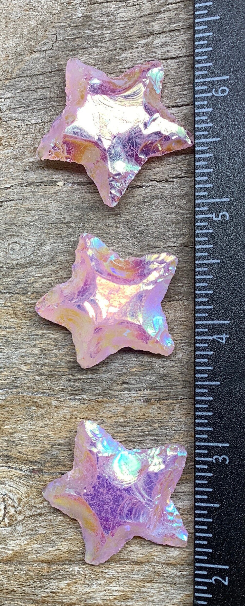 Pink Angel Aura Obsidian Knapped Star 1360 (Approx. 1 1/2”- 1 3/4”)