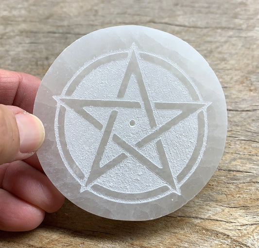 Star Protection Symbol Selenite Etching 3”  S-0032