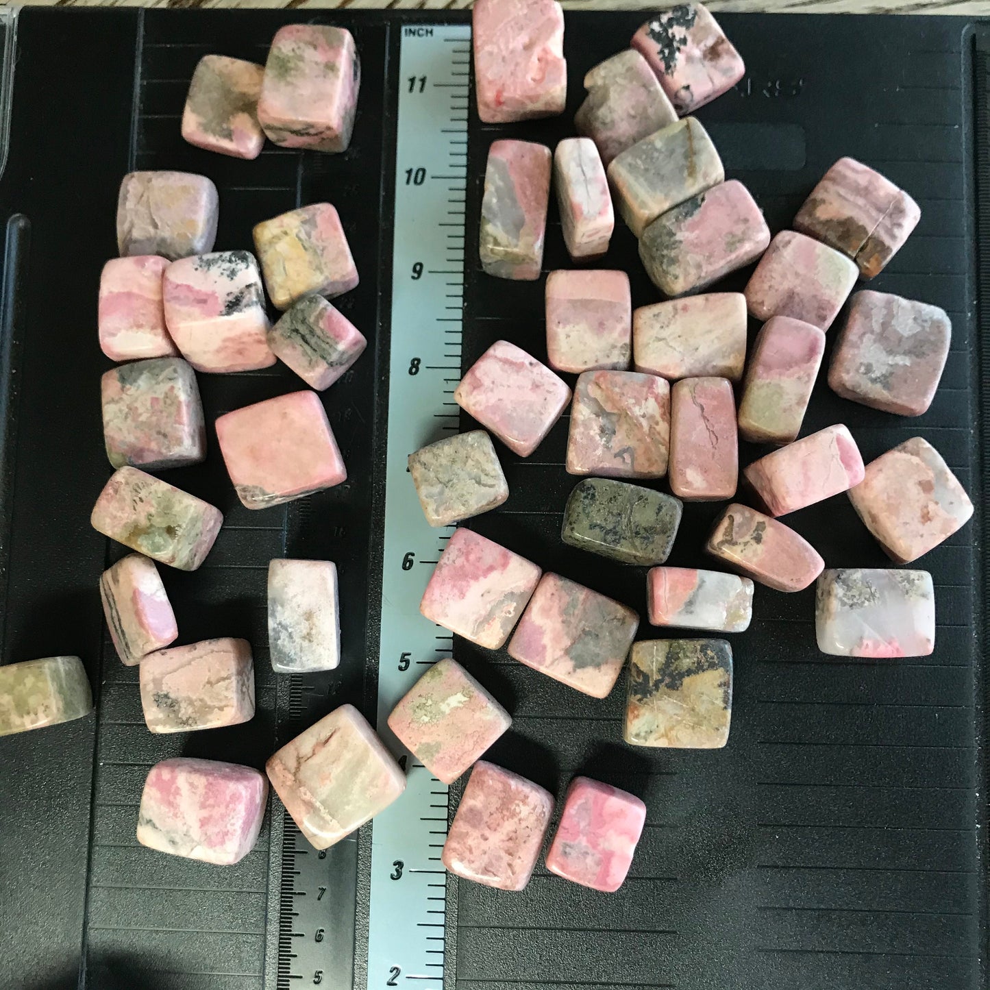 Rhodonite Cube, Tumbled Stone (Approx 1") for Wire Wrapping or Crystal Grid Supply 0701