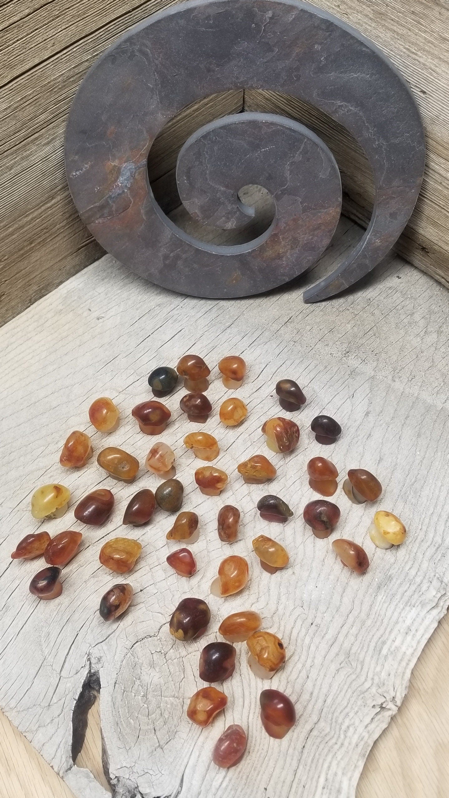 Mushroom, Carnelian Agate, Polished (Approx 1 1/2 " x 1 1/2 ")  Polished Stone for Crystal Grid or Craft Fairy Garden Supply 0001