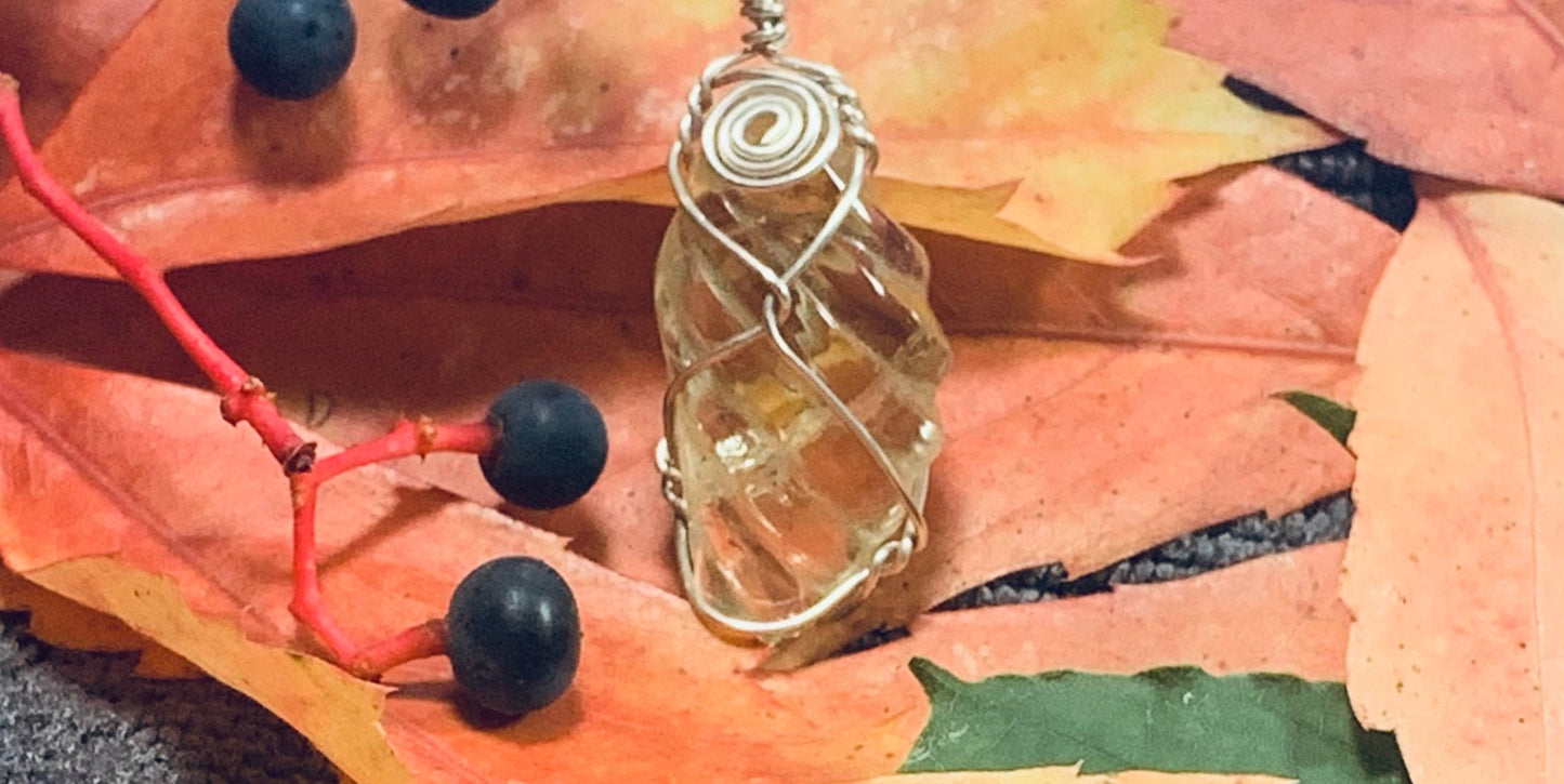 Citrine Sterling Silver, Wire Wrapped Necklace HOT ITEM, HOT-0023