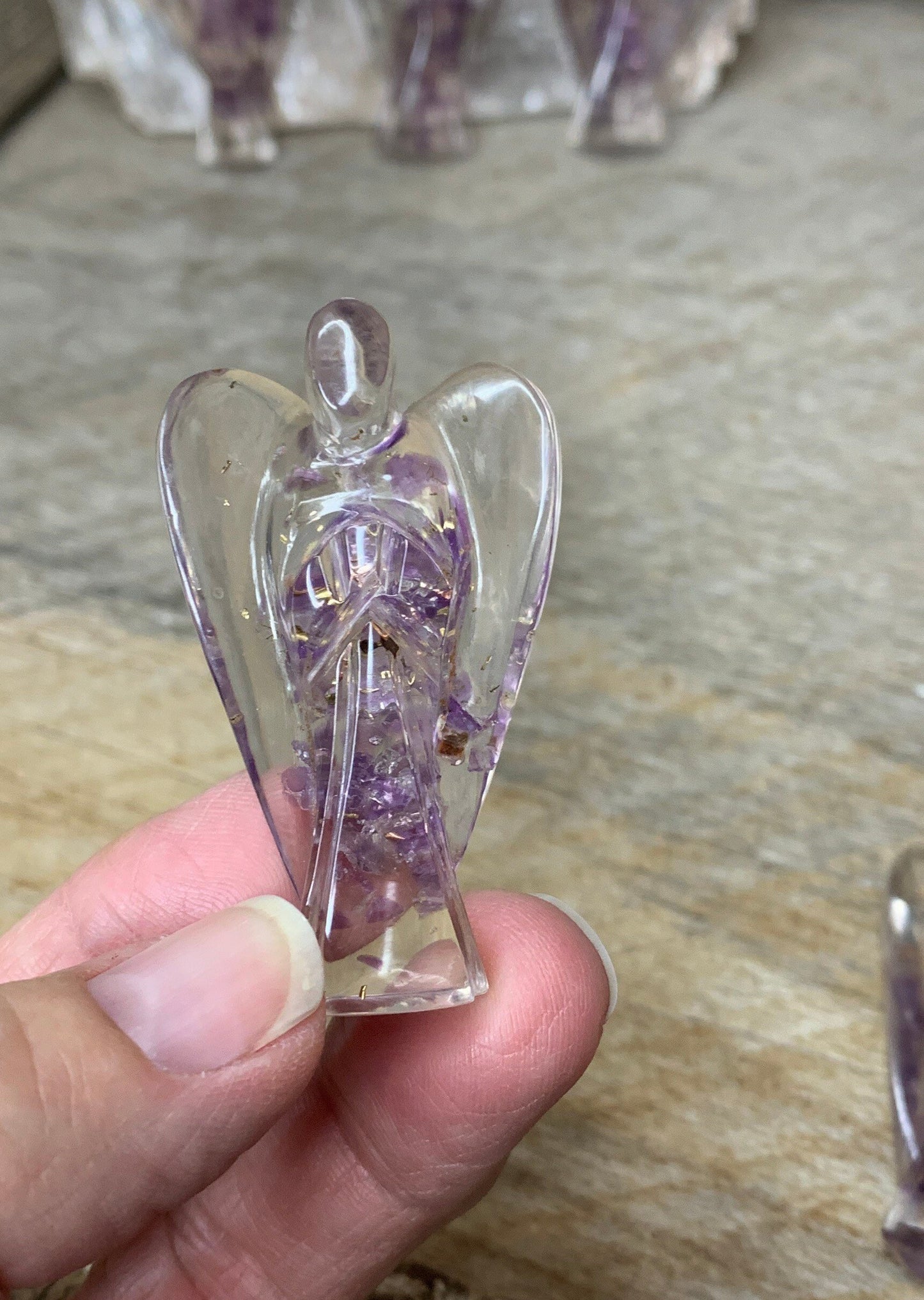 Amethyst Orgonite Angel Figurine 0214 (Crystals Imbedded in Resin)