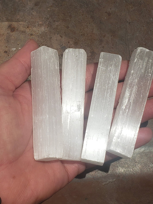 Selenite Stick (Approx 3 1/4") for Crown Chakra, Small Stick Wands, Supply for Crystal Grid, Stone of the Moon Goddess G-0011