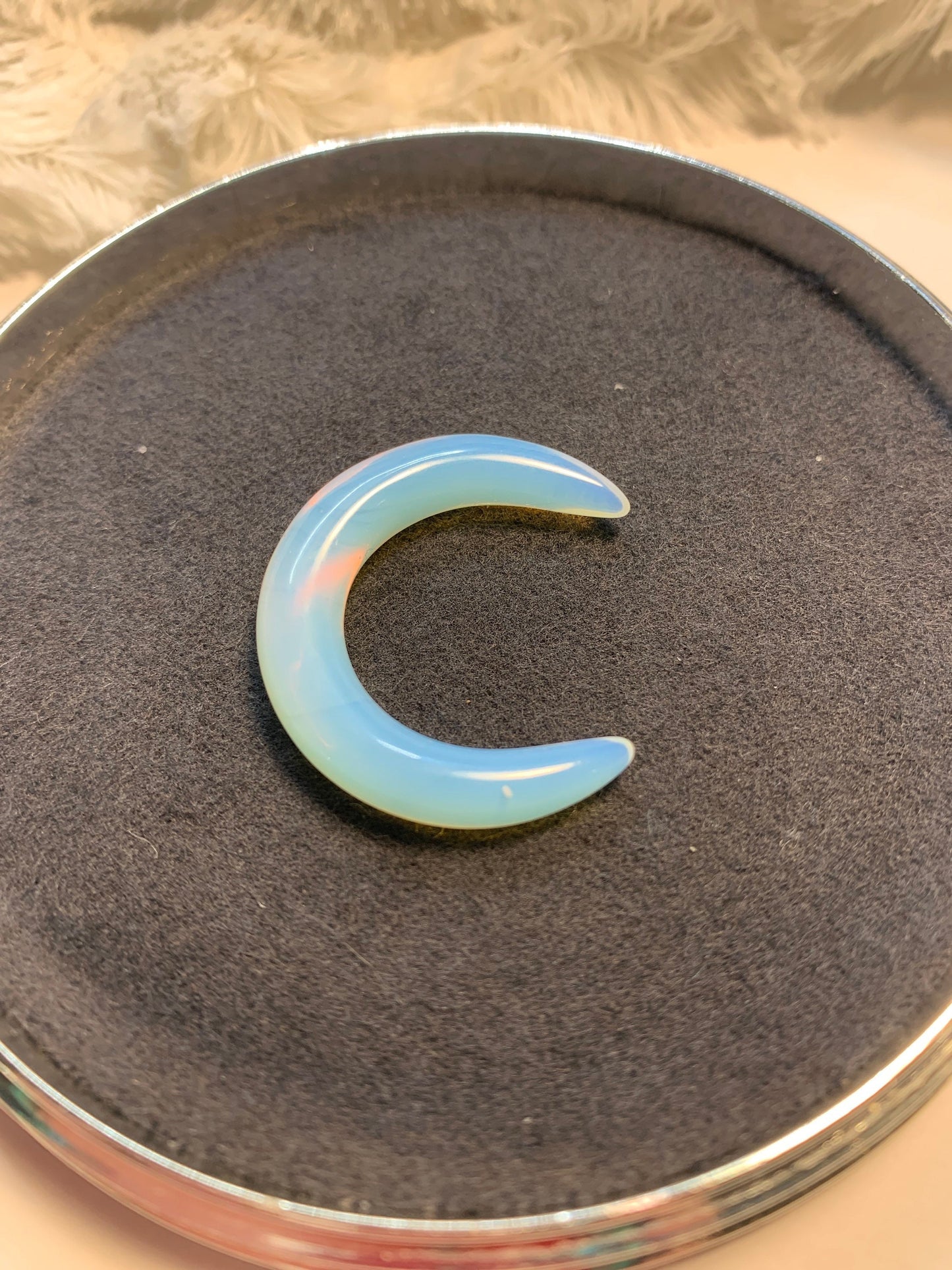 Carved Opalite Crescent Moon, Carved. 0049