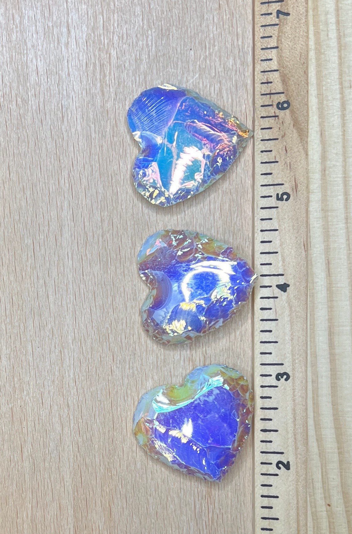 Rainbow Aura Opalite Knapped Heart 1355 (Synthetic) Approx. 1 1/4”- 1 5/8”