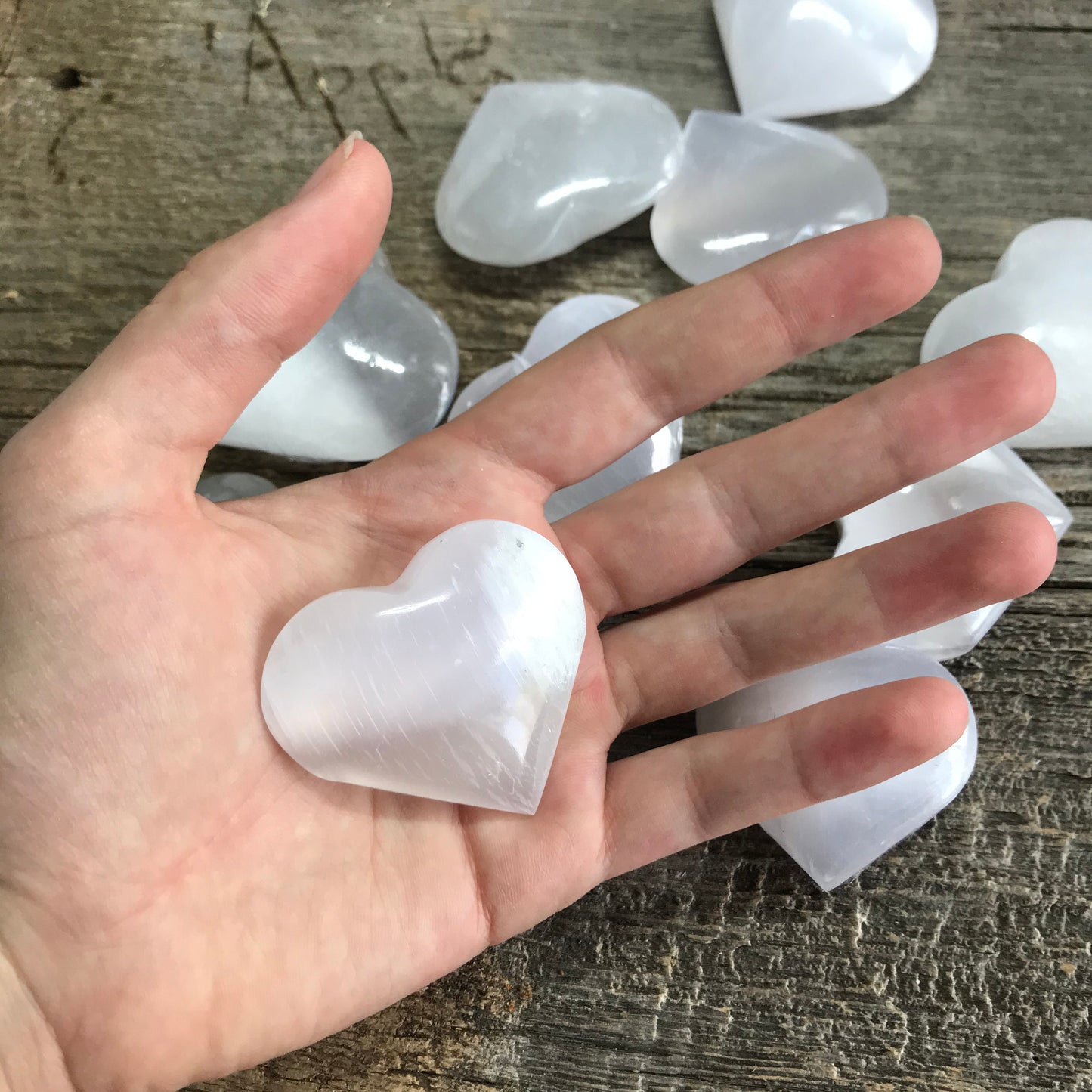 Selenite Heart,  (Approx. 1 1/2" - 1 3/4") for Crown Chakra, Crystal Heart, Supply for Crystal Grid, for Cleansing G-0020
