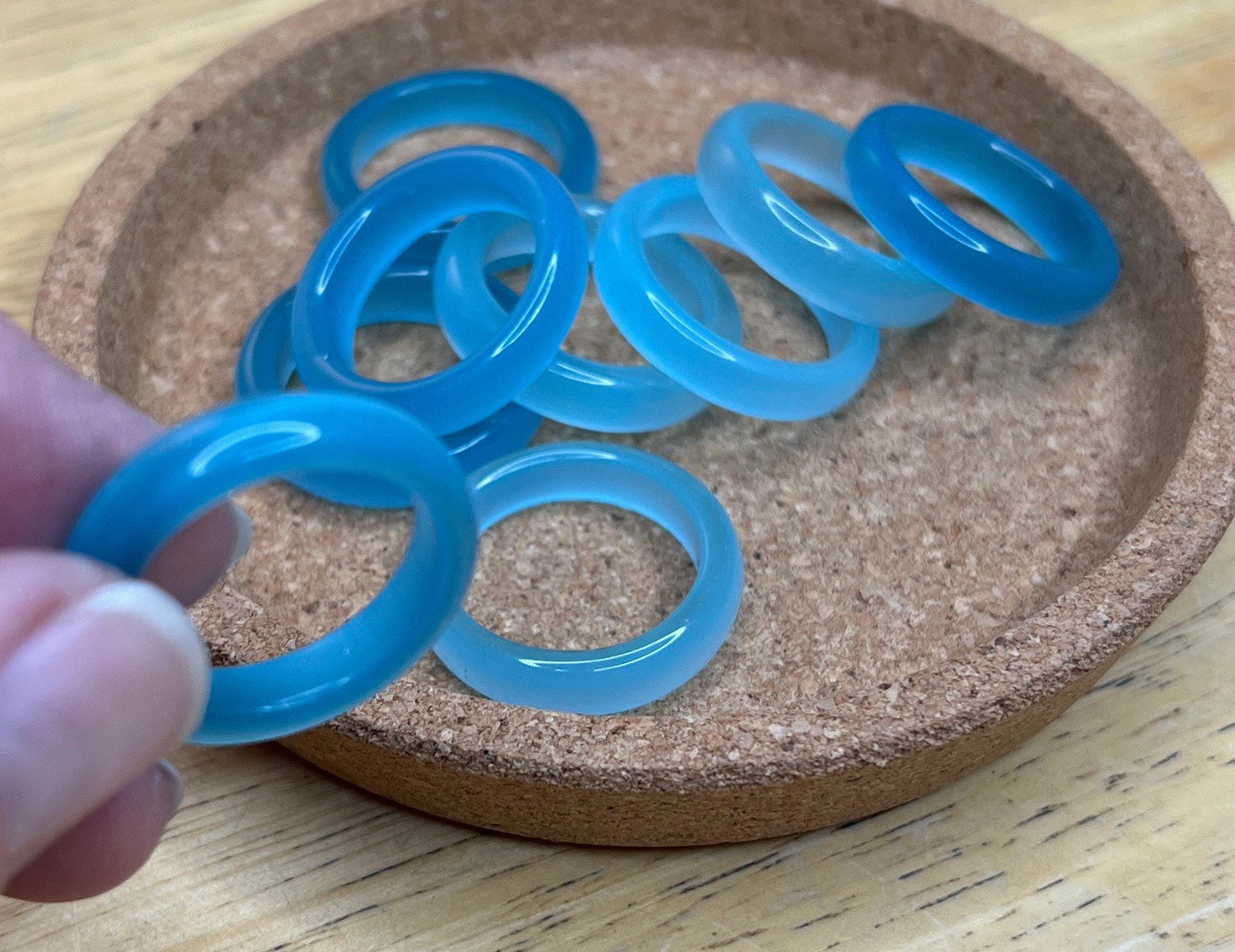 Aqua Blue Fiber Optic Cats Eye Ring Stone Ring Size 8 RNG-0069