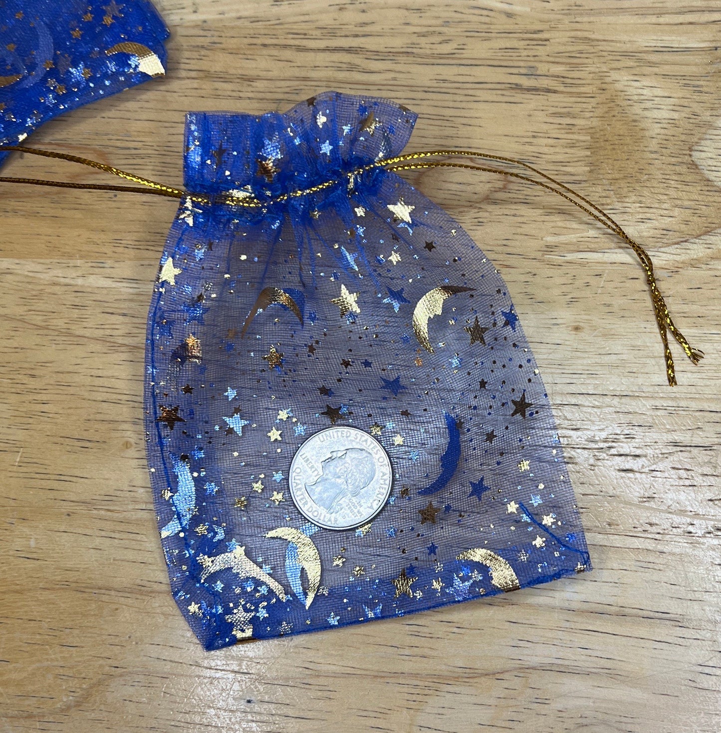 Blue Moon & Stars Organza Drawstring Bag BAG-0037 (Approx. 4”x 4 1/2”)