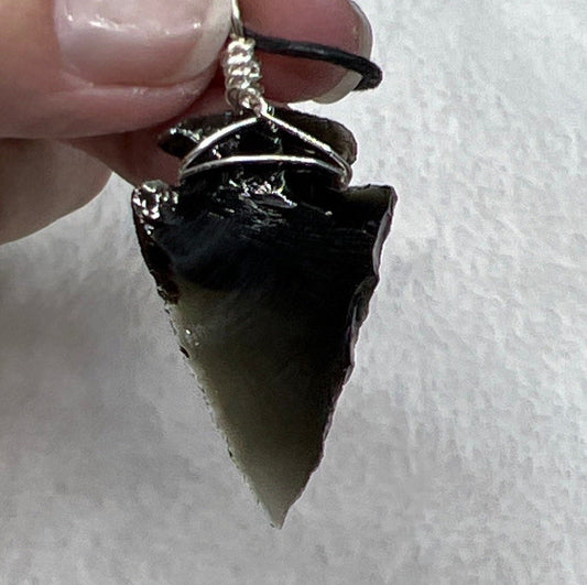 Black Obsidian Arrowhead Hand Made WIre Wrapped Necklace (Approx. 1 1/4" - 1 1/2") NCK-2394
