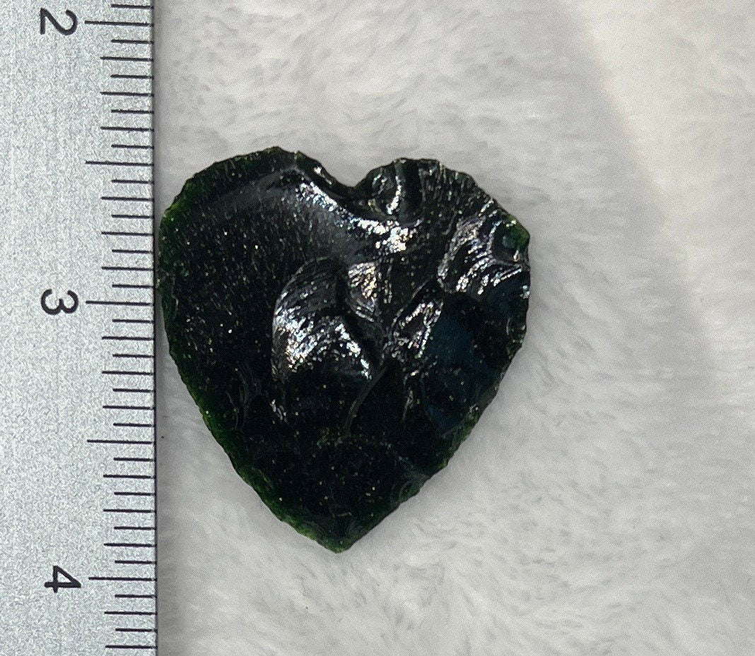 Green Goldstone Knapped Heart 1325 (Approx. 1 1/4”-1 1/2”)