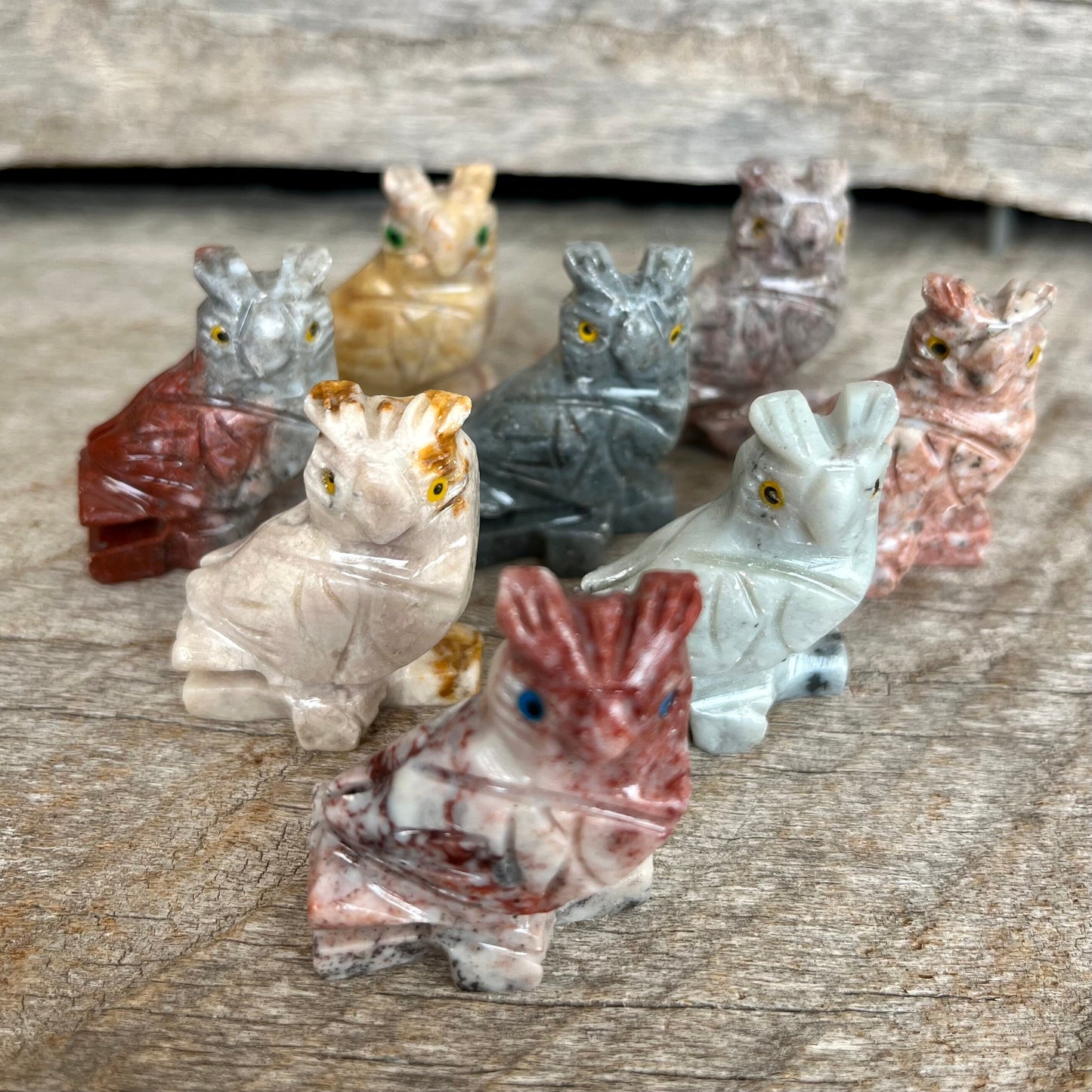 Owl on Branch Carved Soapstone Animal (Approx 1 5/8”) 0766