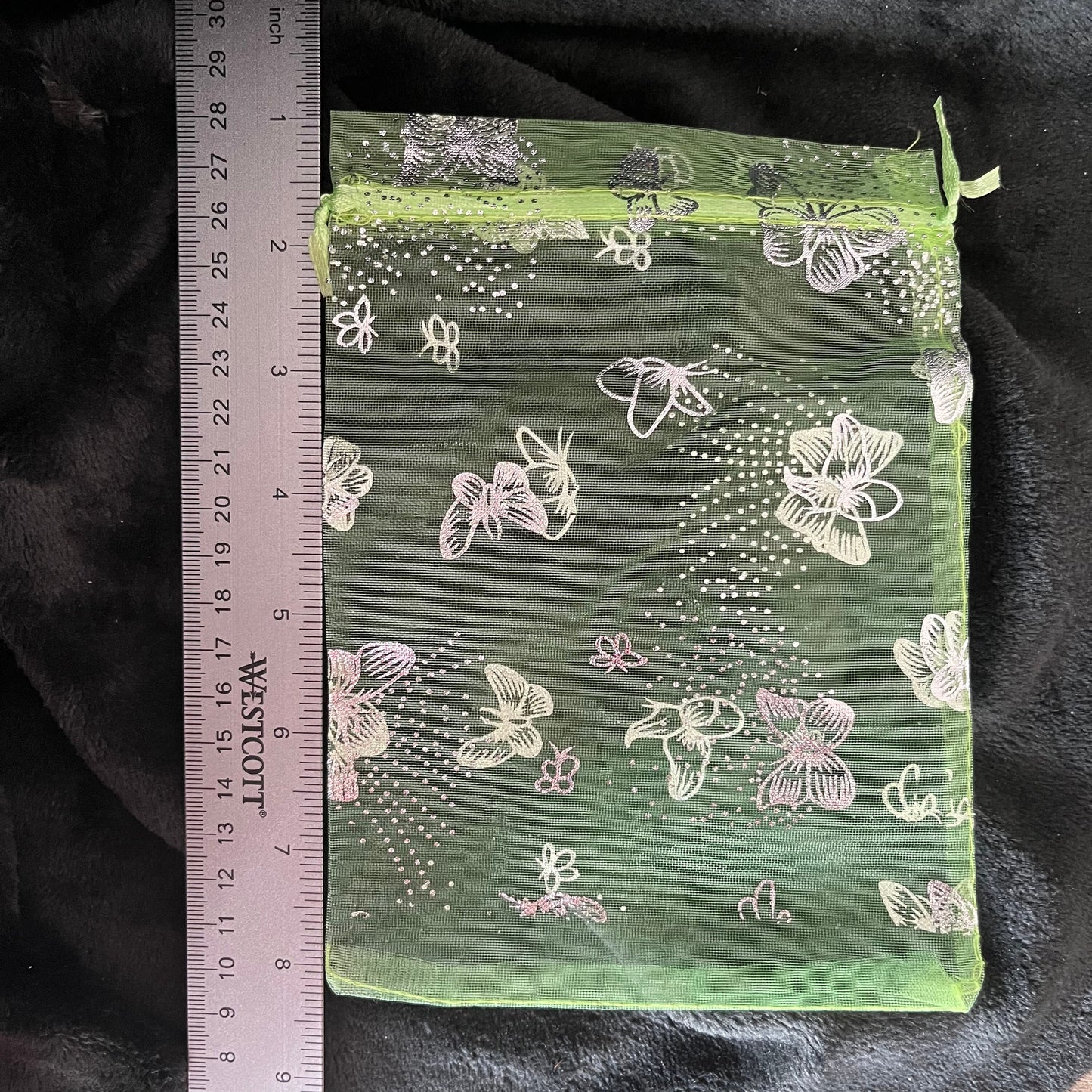 Light Green Metallic Butterfly Organza Drawstring Bag (Approx. 5”X7”) BAG-0055