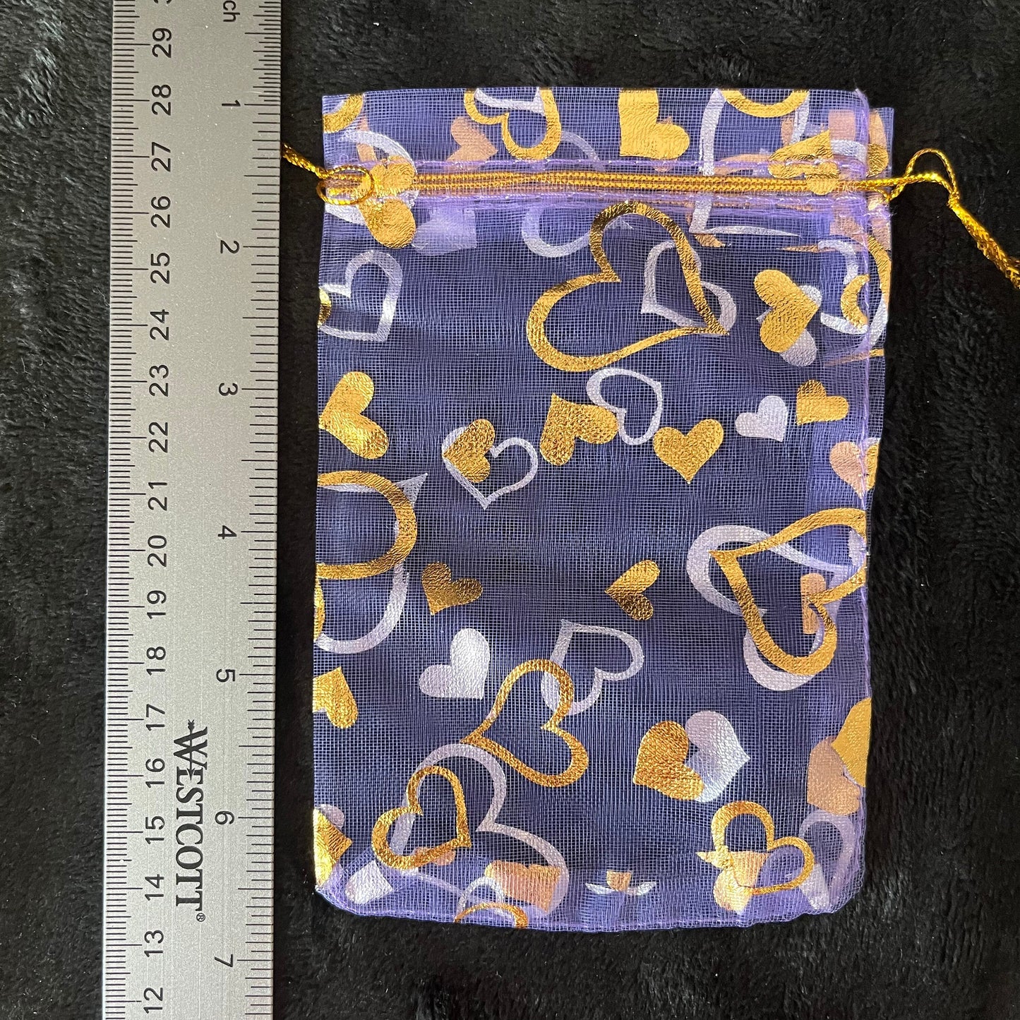 Purple Metallic Heart Organza Bag (Approx. 4” X 6”) BAG-0082