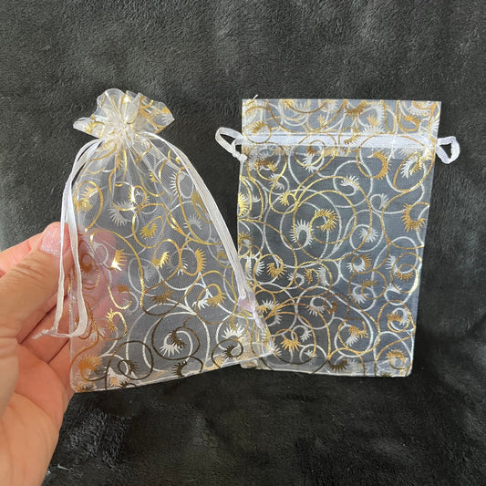 White Metallic Swirl Organza Bag (Approx. 4” x 6") BAG-0085