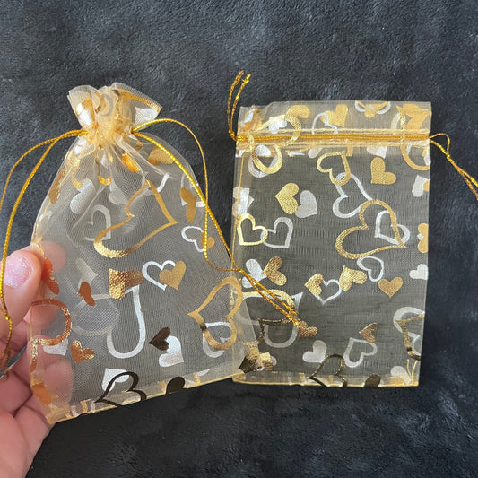Yellow Metallic Heart Organza Bag (Approx. 4” X 6”) BAG-0080