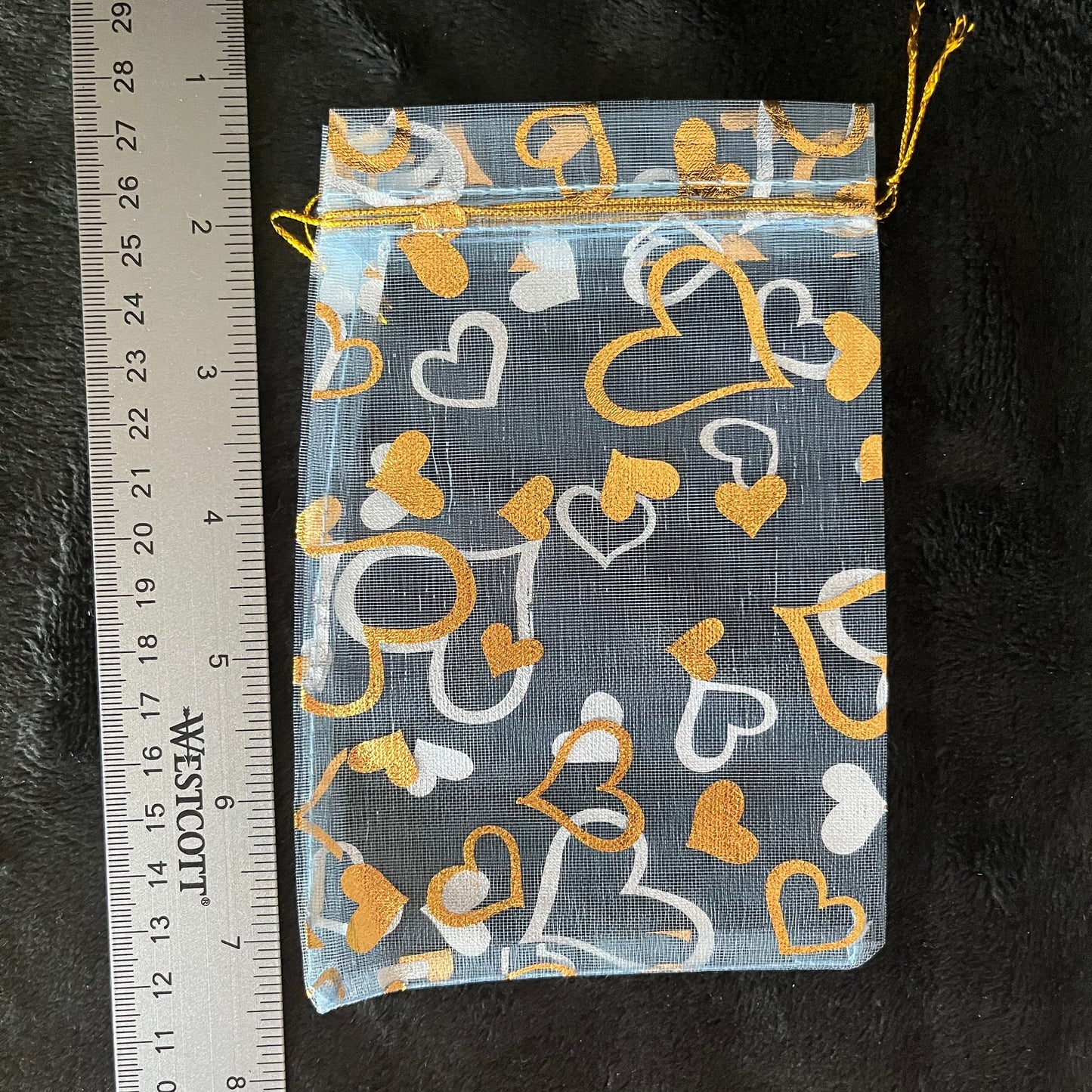 Light Blue Metallic Heart Organza Bag (Approx. 4” X 6”) BAG-0075