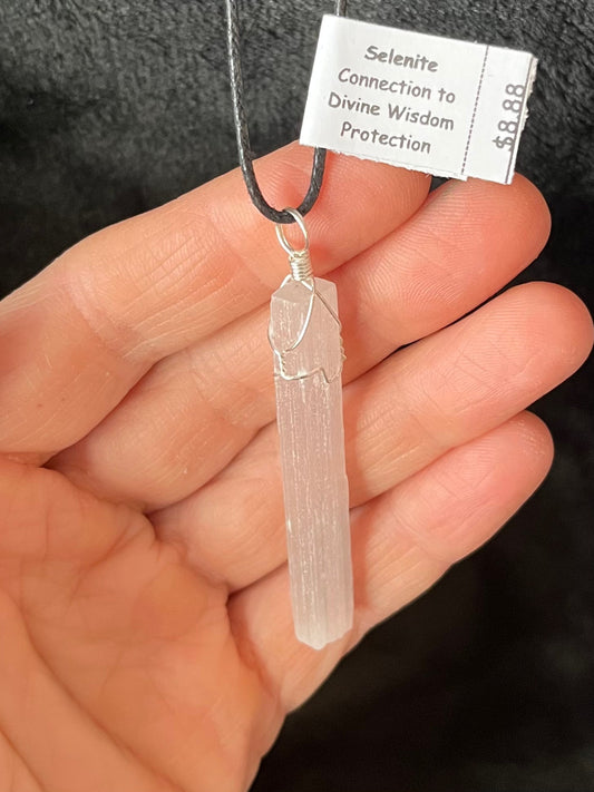 Selenite Wire Wrapped Necklace WN-0076