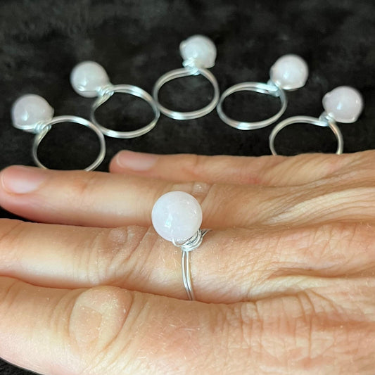 Rose Quartz Wire Wrapped Ring (Size 8)  1183