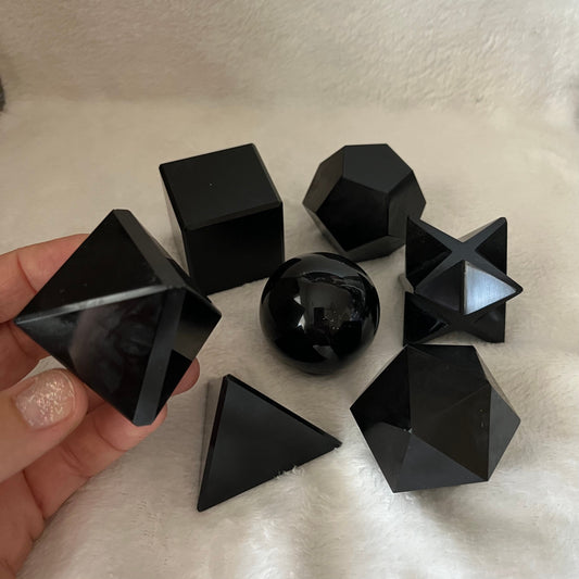 Black Obsidian Sacred Geometry, 7 Piece Set (Approx. 45-55mm) F-0053