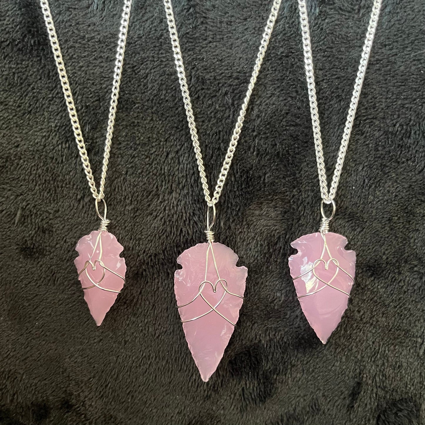 Pink Opalite Arrowhead Wire Wrapped Necklace, with 22”chain 1139