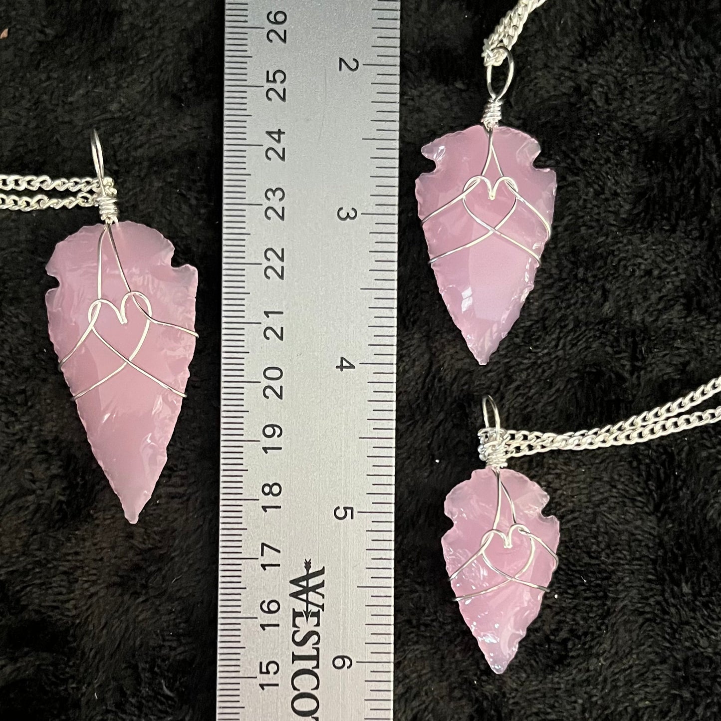 Pink Opalite Arrowhead Wire Wrapped Necklace, with 22”chain 1139