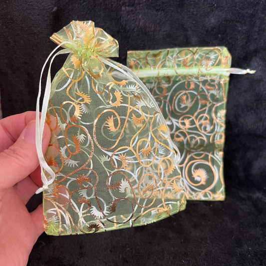 Light Green Metallic Swirl Organza Bag (Approx. 4” X 6”) BAG-0180