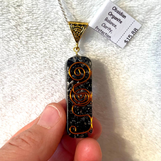 Obsidian Orgonite ((Crystals in Resin) Necklace (tumbled stone) NCK-2810