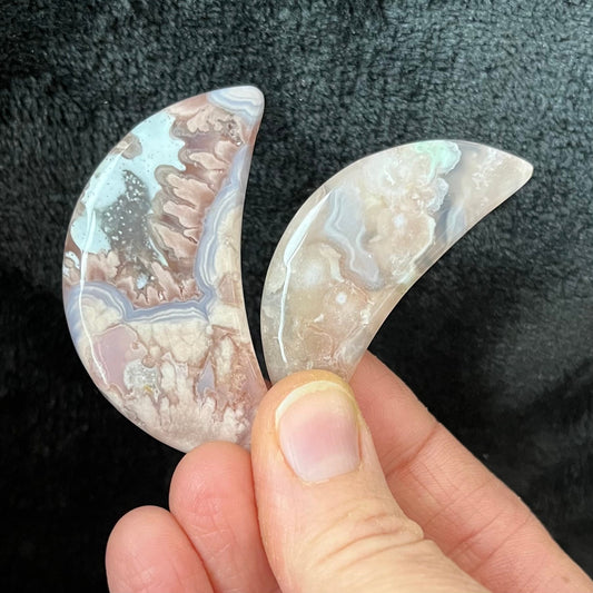 Flower Agate Moon  (Approx. 1 3/4” - 2 1/2”) 0986