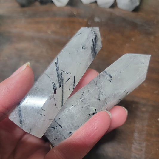 Tourmalinated Quartz Obelisk, (Approx. 3" - 4")  Tourmalinated Quartz Crystal, Healing Stone for Crystal Grid Making 0905
