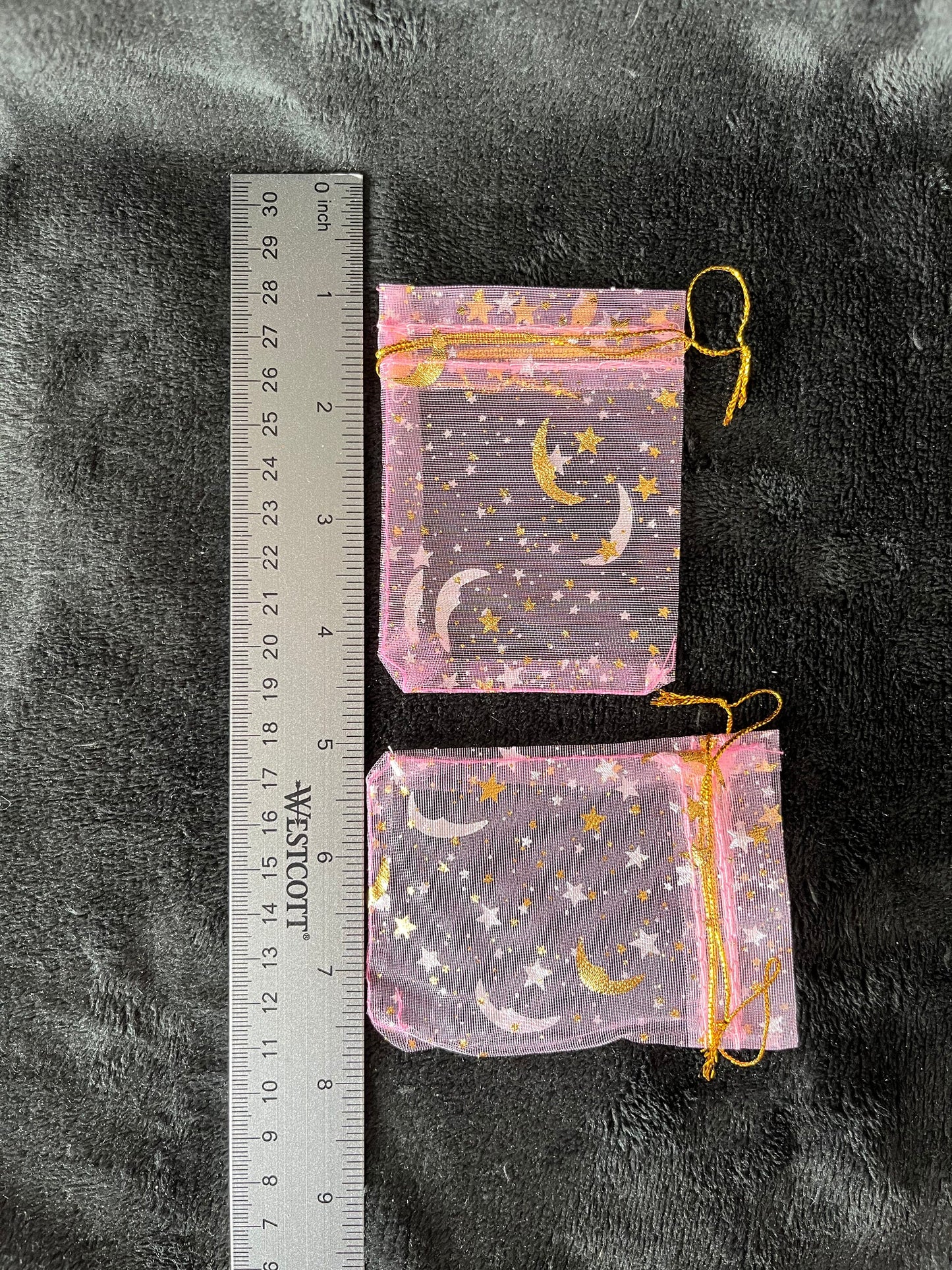 Pink Sun, Moon, and Stars Organza Drawstring Bag (Approx. 2 1/4” - 3 1/2”) BAG-0194