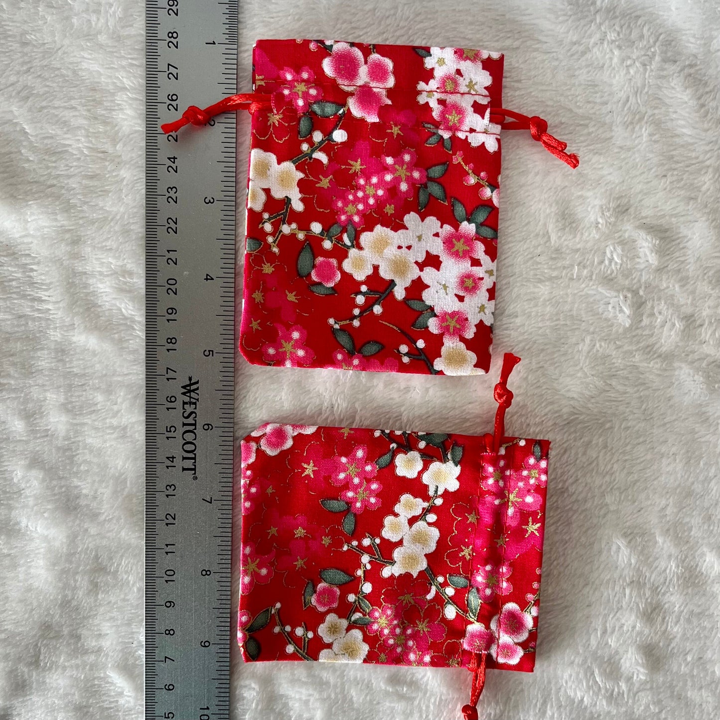 Red Floral Drawstring Bag (Approx. 2 1/2” X 3 1/2") BAG-0206