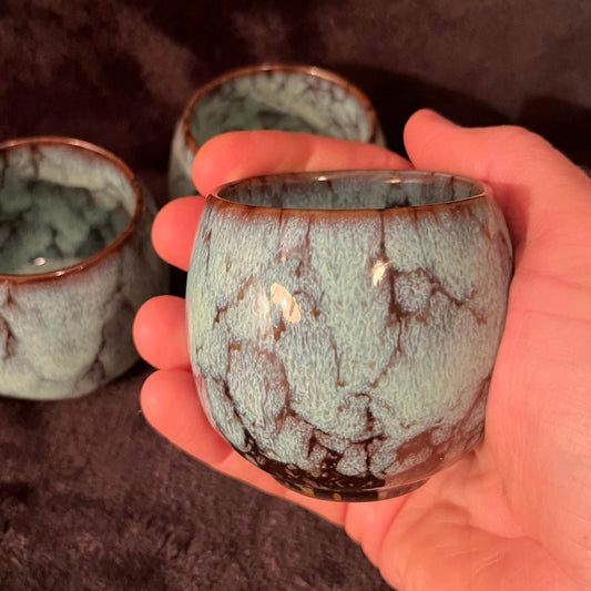 Ceramic Cup, Seafoam Green and Brown (Approx. 2 1/2”W X 2 1/4” T) CUP-8