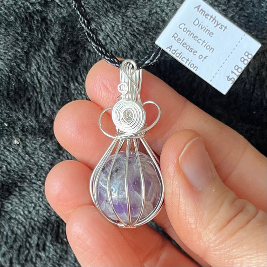 Amethyst Sphere Wire Wrapped Necklace   NCK-2919