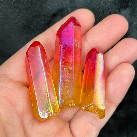 Red and Yellow, Two Tone, Aura Quartz Point (Approx. 1 5/8” - 2 1/4”) 1505