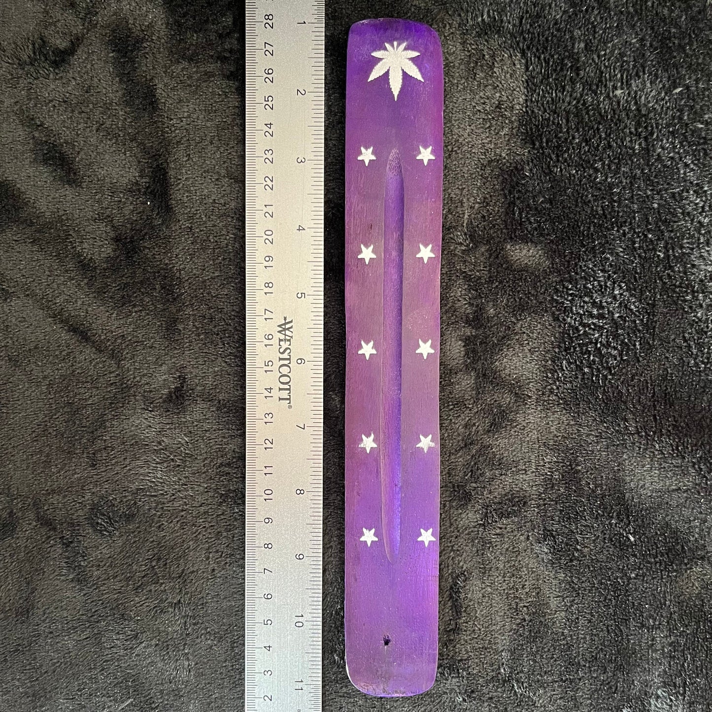 Purple Wooden Incense Tray, Silver Hemp Leaf 1640