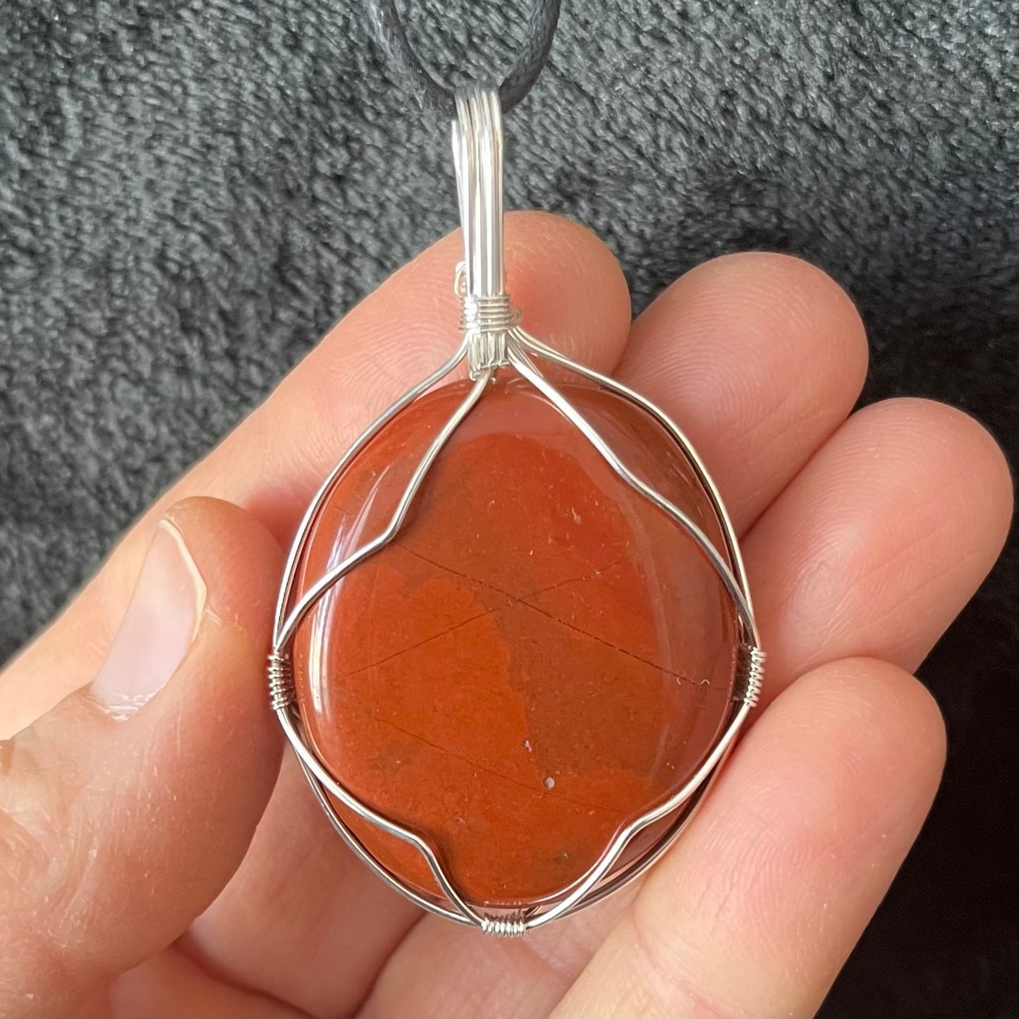 Red Jasper Worry Stone Wire Wrapped Necklace NCK-2986