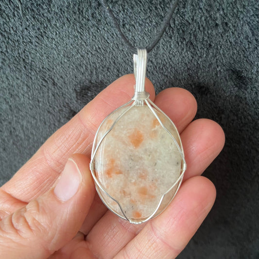 Sunstone Worry Stone Wire Wrapped Necklace NCK-2961