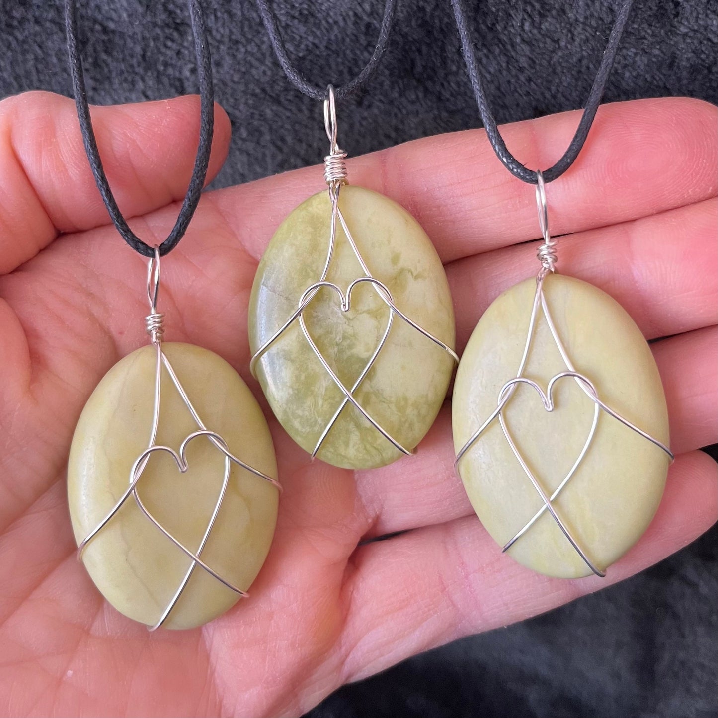 Healerite Worry Stone Wire Wrapped Necklace, with Heart NCK-2982