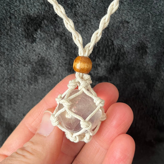 Beige Macrame Crystal Pouch Necklace, Adjustable (crystal not included) NCK-2990