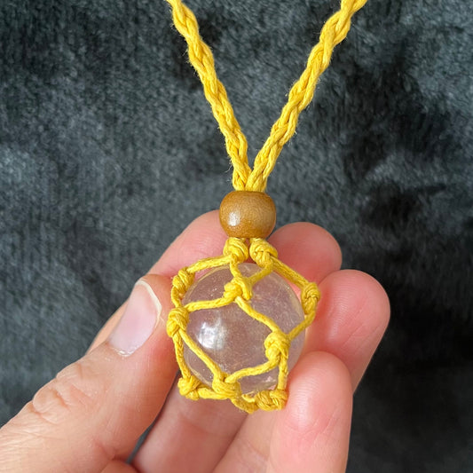 Yellow Macrame Crystal Pouch Necklace, Adjustable (crystal not included) NCK-2991