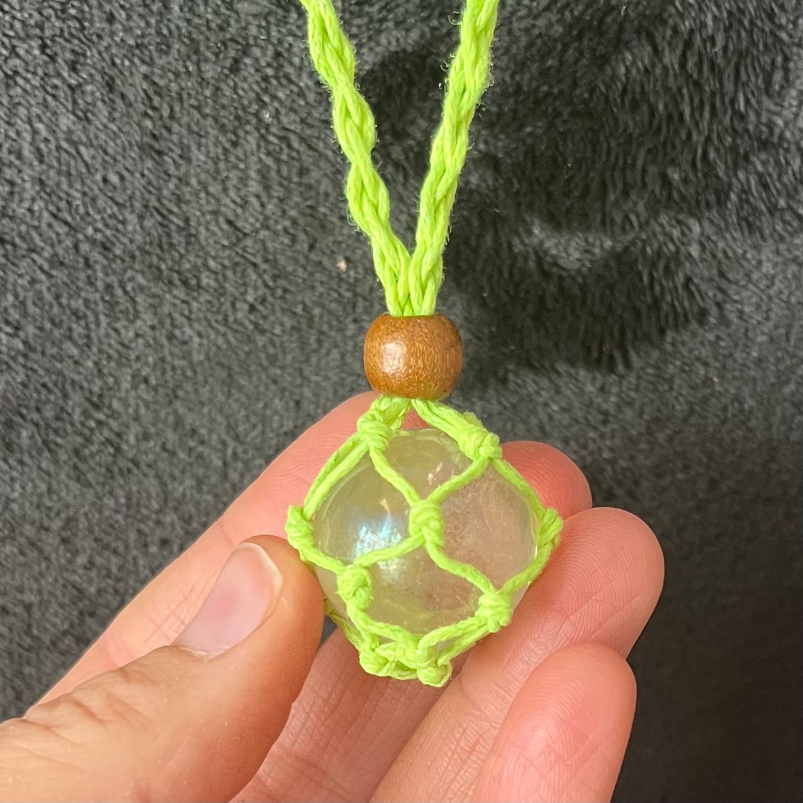 Bright Green Macrame Crystal Pouch Necklace Adjustable crystal