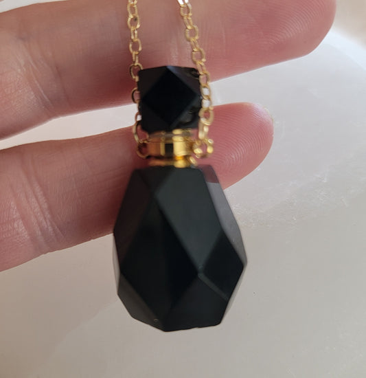 Black Obsidian Faceted Potion Bottle Necklace (with screw on cap) NCK-2647