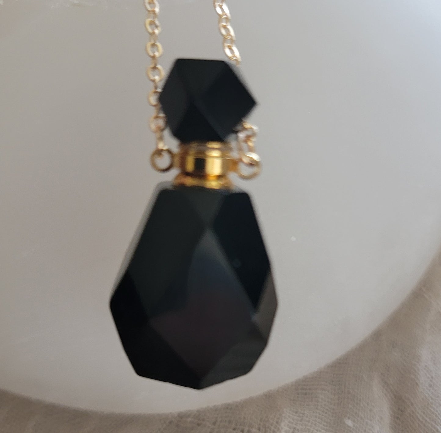 Black Obsidian Faceted Potion Bottle Necklace (with screw on cap) NCK-2647