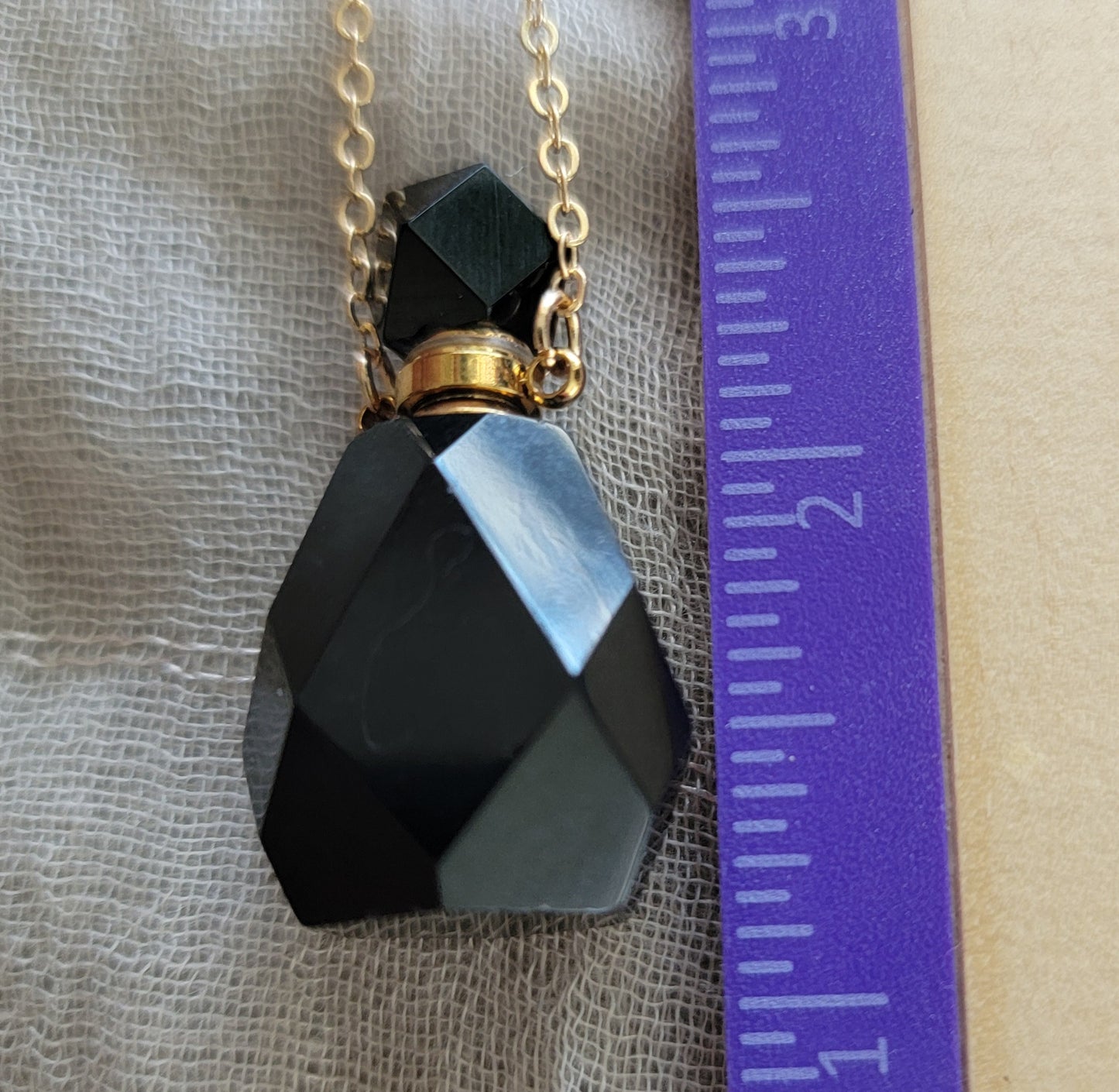 Black Obsidian Faceted Potion Bottle Necklace (with screw on cap) NCK-2647