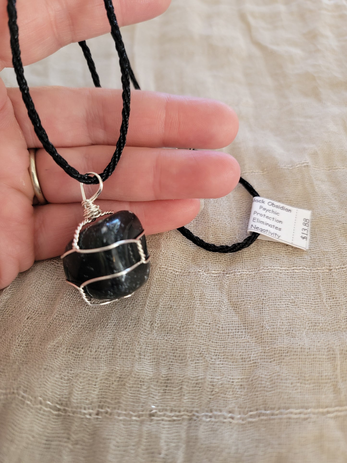 Black Obsidian Hand Made Wire-Wrapped Necklace (Approx. 1" - 1 1/4") NCK-1202